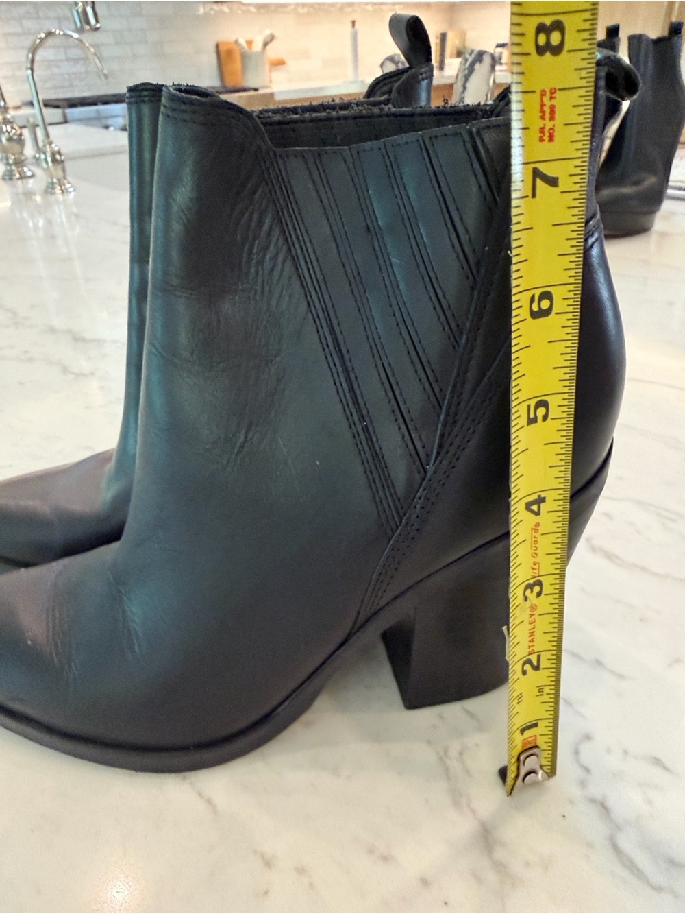 Marc Fisher Black Leather Ankle Booties with Block Heel
